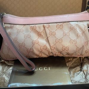 Gucci Britt Crystal Wristlet  Pink Clutch